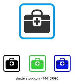 Medkit icon. Flat grey iconic symbol inside a blue rounded frame. Black, green, blue color variants of Medkit vector. Designed for web and application UI.