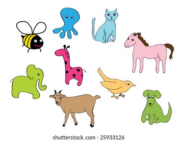 Medley of various animal illustrations.