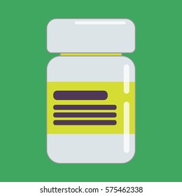 Meds, pills bottle, colorful flat style vector illustration, Health care