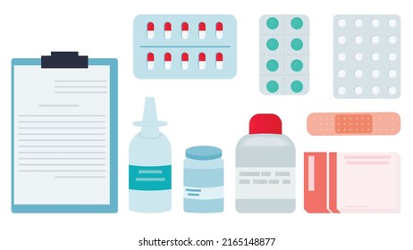 meds and pills flat vector collection