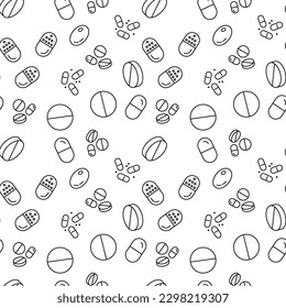 Meds, Tablets and Drugs for Treatment Seamless Pattern for Printing and Wrapping 