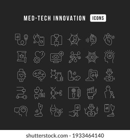 Innovación Med-Tech. Colección de iconos perfectamente delgados para el diseño web, aplicación y los proyectos más modernos. El kit de signos para la categoría Medicina.