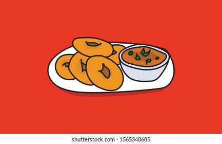 Medu Vada South Indian Hand Drawn Vector Illustration