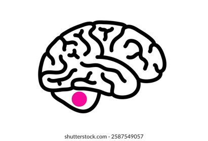 Medulloblastoma medical icon. Cancerous brain tumor in children. Cerebellum disease concept. Neoplasm in the child or infant. Problem with balance, coordination, and optic nerve vector illustration