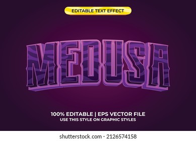 Medusa 3d text effect with toxic and mythology theme. purple typography template for game or film tittle.