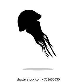 Medusa black silhouette aquatic animal. Vector Illustrator.