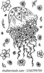 Medusa with colors paper cut template, Svg files for cricut and silhouette, file to download. Medusa with flowers fantasy drawing. Coloring pages for children and adults. svg