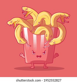 Medusa French Fries vector illustration. Fast food, monster, mythology design concept.