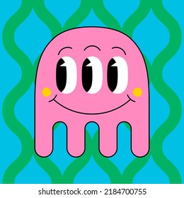 Medusa funny cartoon character in retro animation style. Vector cute illustration in flat vintage comic design.