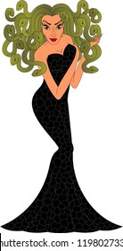 Medusa Gargona in a black dress