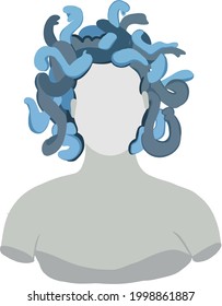 Medusa or Gorgon. Ancient greek goddes with snakes on her head. Evil mythological deity. Vector illustration.