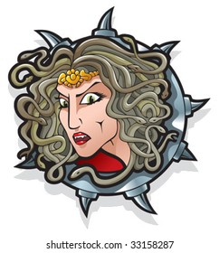 Medusa the Gorgon, a female monster, had hair of living venomous snakes, a character of Greek mythology, vector illustration