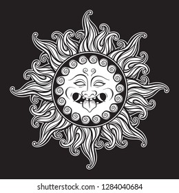 Medusa Gorgon head in flame hand drawn line art and dot work tattoo or print design isolated vector illustration. Gorgoneion is a protective amulet