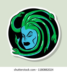 Medusa of the Gorgon. A monster from the myths of ancient Greece. Vector doodle sticker