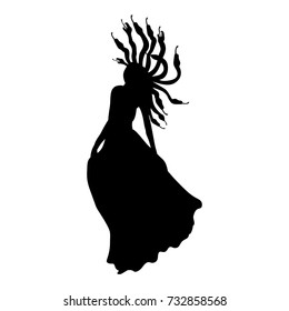 Medusa Gorgon silhouette ancient mythology fantasy. Vector illustration.