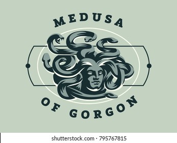 Medusa of the gorgon. Vector emblem.