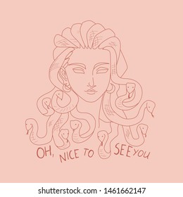 medusa gorgona beige color vector isolated 'nice to see you' t-shirt poster sticker fashion print 