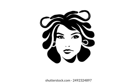 Medusa Gorgona, black isolated silhouette