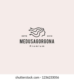 medusa gorgona girl snake logo vector hipster retro vintage label illustration