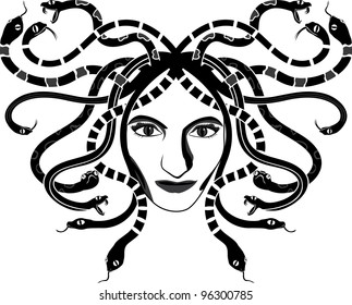 Medusa Gorgona head two-coloured stencil