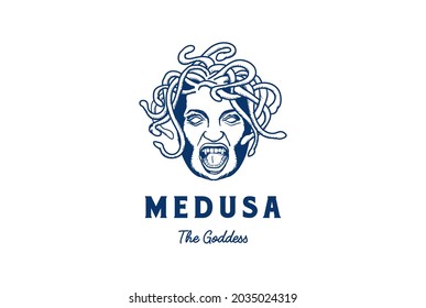Medusa the Greek Goddess Head Face with Snake Hair Logo Design Vector