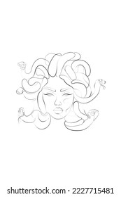  Medusa, Greek Mythology. Minimal one line female face, modern art for posters, story, tattoo. Medusa, Printable One Line Drawing, Feminine Continuous Lines, Minimalist Artwork, Face Line Art, Modern