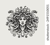 Medusa Hand drawn sketch. Vector illustration