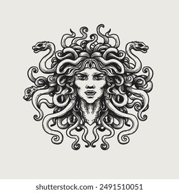 Medusa Hand drawn sketch. Vector illustration