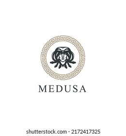 medusa head with ancient round ornament logo design