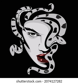 medusa head biting illustration vector