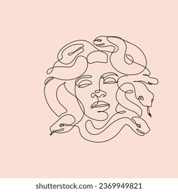 Dibujo del vector de arte de la línea de la cabeza de Medusa
