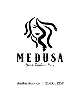 Medusa head with snake hair greek mythical creature vector illustration design