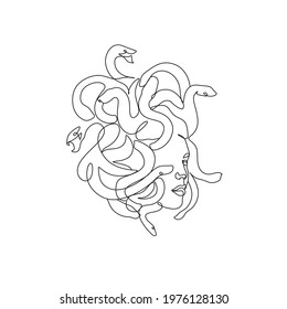 Medusa head with snakes Line Art drawing vector minimalist 