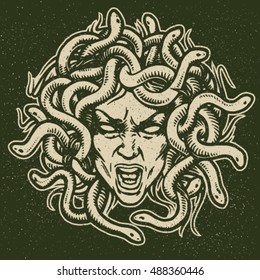 Medusa head vector emblem.