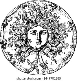 Medusa Head vintage engraved illustration. 