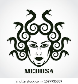 medusa head woman with snake hair logo design