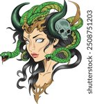 medusa illustration design for t-shirt and printing