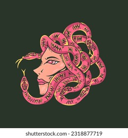 ilustración de medusa. mujer con pelo de serpiente. vector de ilustración de tatuaje retro y vintage