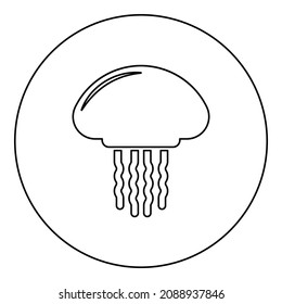 Medusa jellyfish icon in circle round black color vector illustration image outline contour line thin style simple