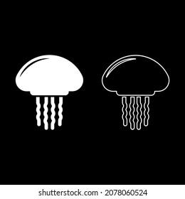 Medusa jellyfish icon white color vector illustration flat style simple image set