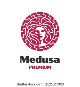 Medusa logo design inspiration. Vector illustration of medusa's face and snake hair