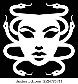 O logotipo da Medusa apresenta um design simétrico com cobras estilizadas formando seu cabelo. Visual marcante e arrojado, capturando perfeitamente a essência mitológica.