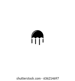 Medusa logo flat black and white style, box jellyfish warning sign, simple silhouette sea animal icon.