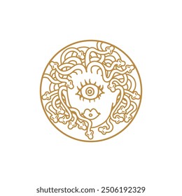 Medusa Logo Picture, One Eye Monster Logo, Snake hair Monster, Mythical Creature Vector Logo.