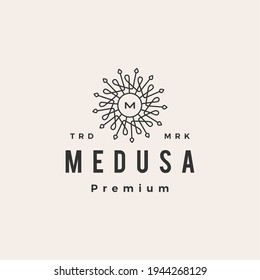 medusa mandala m letter hipster vintage logo vector icon illustration