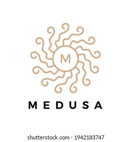 medusa mandala m letter logo vector icon illustration