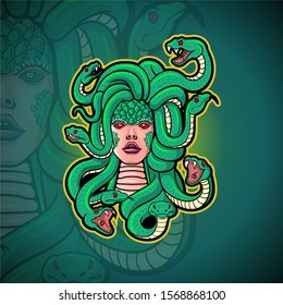 Medusa mascot esport logo design.