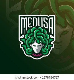 medusa mascot logo design vector with modern illustration concept style for badge, emblem and t shirt printing. angry medusa illustration with snake in the head.