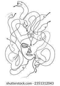 Medusa en el dibujo mínimo de una línea