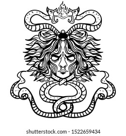 
Medusa mythological  creature with oldschool form line art vector